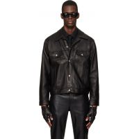 Ernest W. Baker Black Diamond Spread Collar Leather Jacket 261600M181006