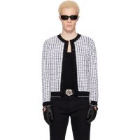 Ernest W. Baker White & Black Check Boucle Cardigan 261600M200003