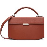TOTEME Brown Clip Grained-Leather Top Handle Bag 261771F048009
