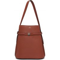 TOTEME Tan Belted Grained-Leather Bucket Bag 261771F049008