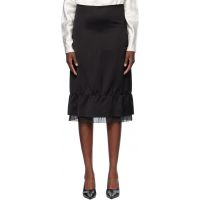 TOTEME Black Layered Satin Midi Skirt 261771F092009