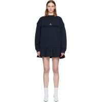 SHUSHU/TONG Navy Raw-Edge Wave Collar Tuck Detail Sweatshirt Minidress 261901F052021