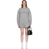 SHUSHU/TONG Gray Raw-Edge Wave Collar Tuck Detail Sweatshirt Minidress 261901F052022