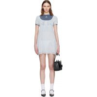 SHUSHU/TONG Blue Boatneck Puff Sleeve Knit Minidress 261901F052027