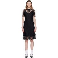 SHUSHU/TONG Black Beaded Lace Short-Sleeve Midi Dress 261901F054010