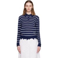 SHUSHU/TONG Navy & White Striped Long-Sleeve Knit Polo 261901F108003