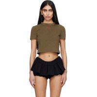 SHUSHU/TONG Khaki Wave Lace Collar T-shirt 261901F110004