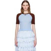 SHUSHU/TONG Blue & Brown Color-Block Raw-Edge Short-Sleeve Knit Top 261901F111017