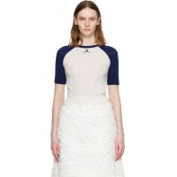 SHUSHU/TONG White & Navy Color-Block Raw-Edge Short-Sleeve Knit Top 261901F111018