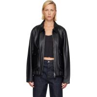 Citizens of Humanity Black Zip Front Leather Bomber Jacket 262030F058001