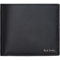 Paul Smith Black Leather Signature Stripe Interior Billfold & Coin Wallet 262260M164003