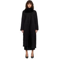 Nour Hammour Black Draped Shearling Birthday Coat 262306F062007
