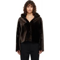 Nour Hammour Brown Cooper Hooded Curly Shearling Jacket 262306F062011