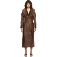 Nour Hammour Brown Dakota Glamorous Leather Coat 262306F064027