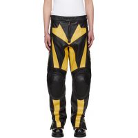LUU DAN BRUCE LEE x L?U đ?N Black & Yellow Moto Racing Leather Pants 262331M189000