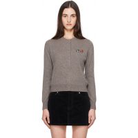 Maison Kitsune Taupe Double Fox Head Regular Cardigan 262389F095001