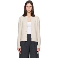 Maison Kitsune Beige Fox Head Lambswool High Neck Cardigan 262389F095008