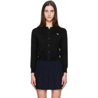 Maison Kitsune Black Profile Fox Merino Relaxed Polo Cardigan 262389F095011