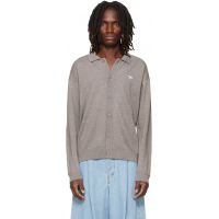 Maison Kitsune Taupe Profile Fox Comfort Polo Cardigan 262389M200009