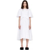 Simone Rocha White Puff Sleeve Gathered Bow Smock Midi Dress 262405F054002