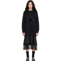 Simone Rocha Black Oversized Gathered Rose Lace Trim Midi Dress 262405F055003