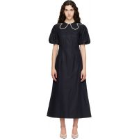Simone Rocha Black Puff Sleeve Petal Collar Midi Dress 262405F055006