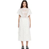 Simone Rocha White Pleated Sheer Panel Flared Maxi Dress 262405F055014