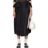 Simone Rocha Black Pleated Sheer Panel Wrap Midi Skirt 262405F092008