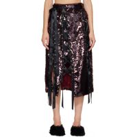 Simone Rocha Burgundy Unraveling Ribbon Ring Midi Skirt 262405F092010