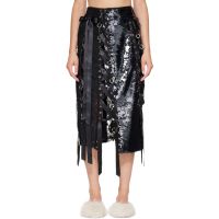 Simone Rocha Black Unraveling Ribbon Patch Work Ring Midi Skirt 262405F093005