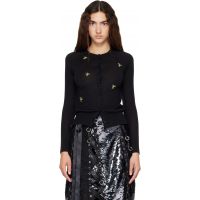 Simone Rocha Black Turbo Embellished Classic Merino Silk Cardigan 262405F095003