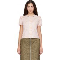 Simone Rocha Pink Embellished Pointelle Puff Sleeve Cardigan 262405F095007