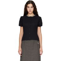 Simone Rocha Black Embellished Pointelle Puff Sleeve Cardigan 262405F095011