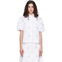 Simone Rocha White Cropped Rosebud Puff Sleeve Lace Trim Shirt 262405F107001