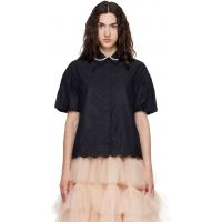 Simone Rocha Black Cropped Puff Sleeve Lace Trim Shirt 262405F107002