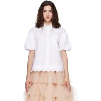 Simone Rocha White Cropped Puff Sleeve Lace Trim Shirt 262405F107003