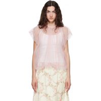 Simone Rocha Pink Gathered Cord Blouse 262405F107005
