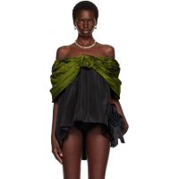Simone Rocha Khaki & Black Gathered Bow Top 262405F107009