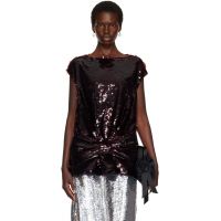 Simone Rocha Burgundy Boxy Peplum Bow Detail Top 262405F107010
