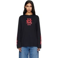 Simone Rocha Black Coming Up Roses Print Long Sleeve T-shirt 262405F110004