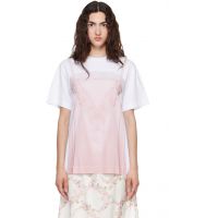 Simone Rocha White & Pink Bow Sash Slip Dress Trompe LOeil Print T-shirt 262405F110008