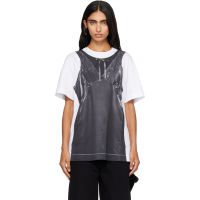 Simone Rocha White & Black Patchwork Satin Trompe LOeil Print T-shirt 262405F110009