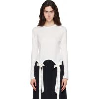 Simone Rocha White Bow Tail Easy Long Sleeve T-shirt 262405F110024