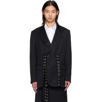 Simone Rocha Black Double Breasted Grommet Ring Hem Slice Blazer 262405M195002