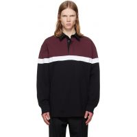 Simone Rocha Burgundy & Black Bow Stripe Rugby Polo 262405M212001
