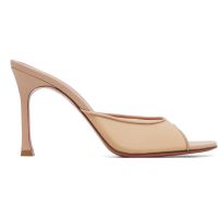 Amina Muaddi SSENSE Exclusive Beige Alexa Mesh Slipper 95 Heeled Sandals 262415F125007