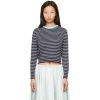 Ans Dotsloevner Gray & Navy Knitted Striped Long Sleeve Sweater 262417F096002