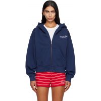 Sporty & Rich Navy Vendome LA Embroidered Zip Hoodie 262446F097007