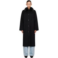 Loulou de Saison Black Yrsa Detachable Faux-Fur Collar Coat 262473F059006