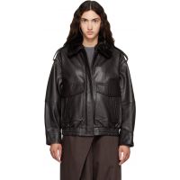 Loulou de Saison Brown RUSSO Leather Bomber Jacket 262473F064003